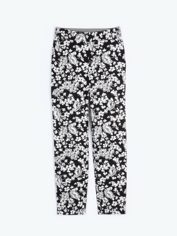 Flower print slim fit trousers