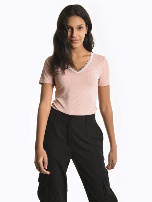 Ribbed crop top with lace