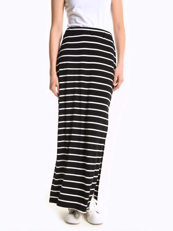 Maxi striped skirt with side slits