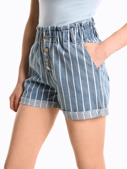 Paperbag cotton denim shorts