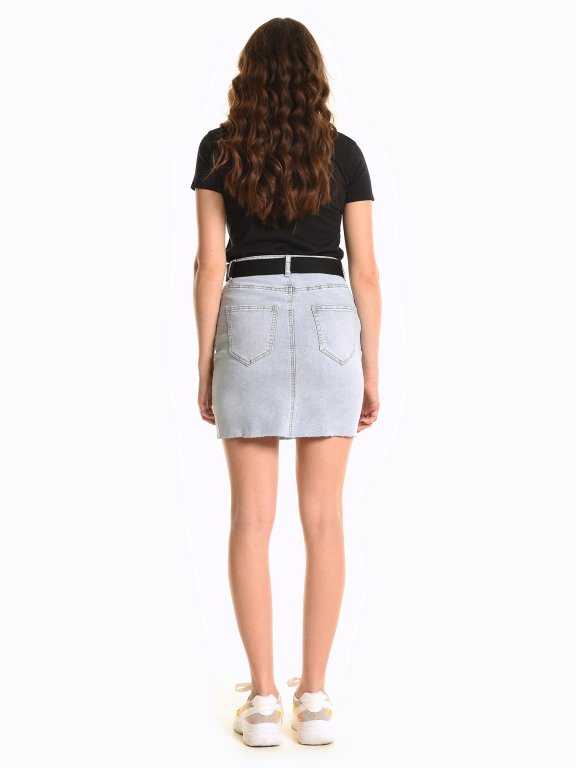 Mini denim skirt with belt