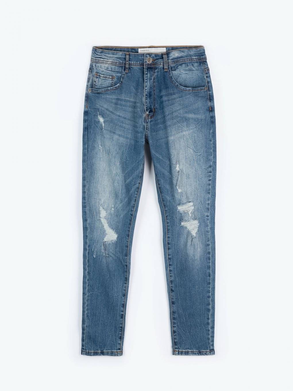 Tapered fit damaged jeans