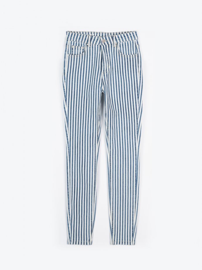 blue and white striped skinny jeans