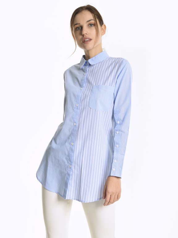 Striped cotton blouse with buttoned sleeves