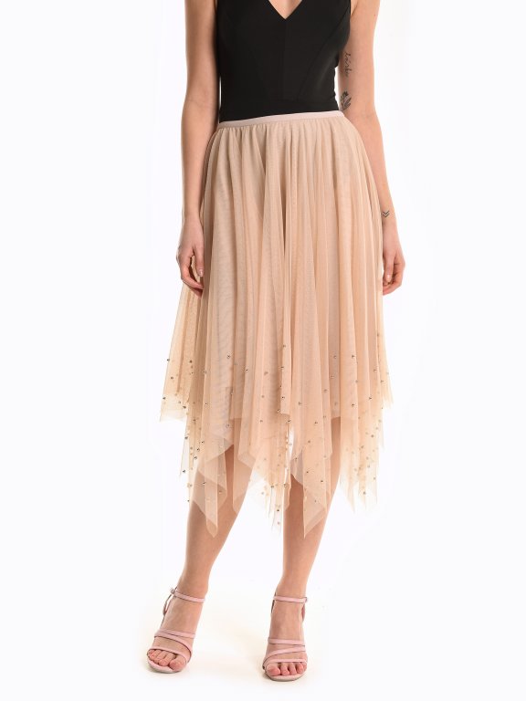 Maxi tulle skirt with pearls