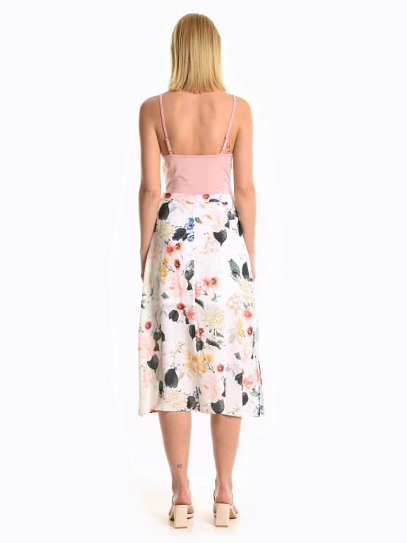 Áčková sukně midi s květinovým potiskem