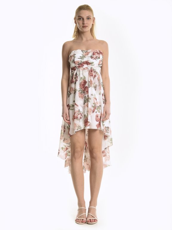 Asymmetric floral dress with removable straps