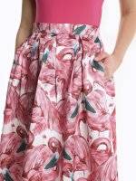 A-line midi skirt with flamingo print