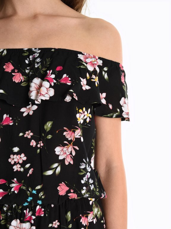 Off-the-shoulder floral jumpsuit