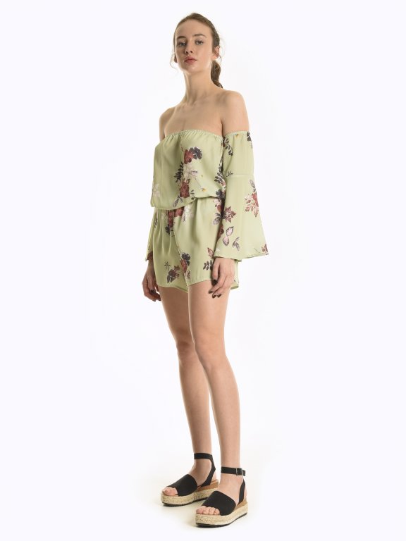 Off-the-shoulder floral print jumpsuit