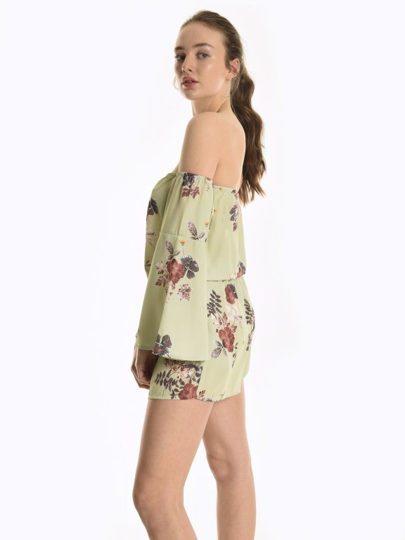 Off-the-shoulder floral print jumpsuit