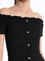 Off-the-shoulder button down dress