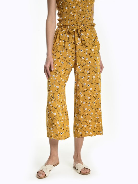 Flower print wide leg trousers
