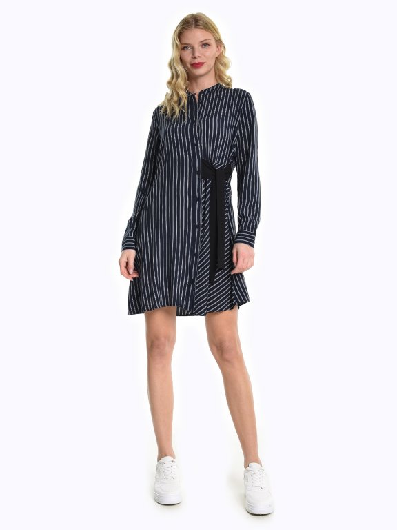 Striped shirt dress with decorative bow