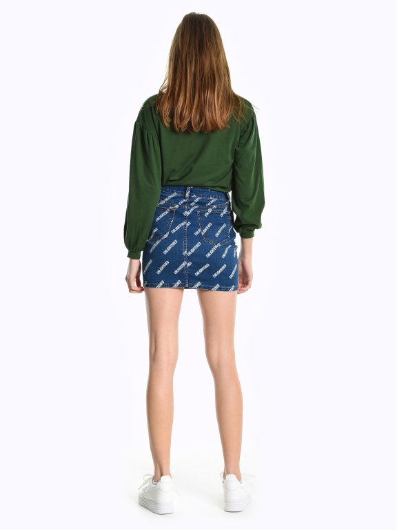 Printed denim mini skirt