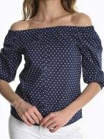 Off-the-shoulder dotted top with buttons