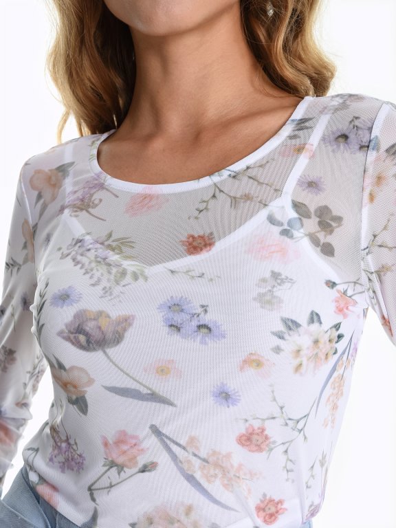 Floral print long sleeve top