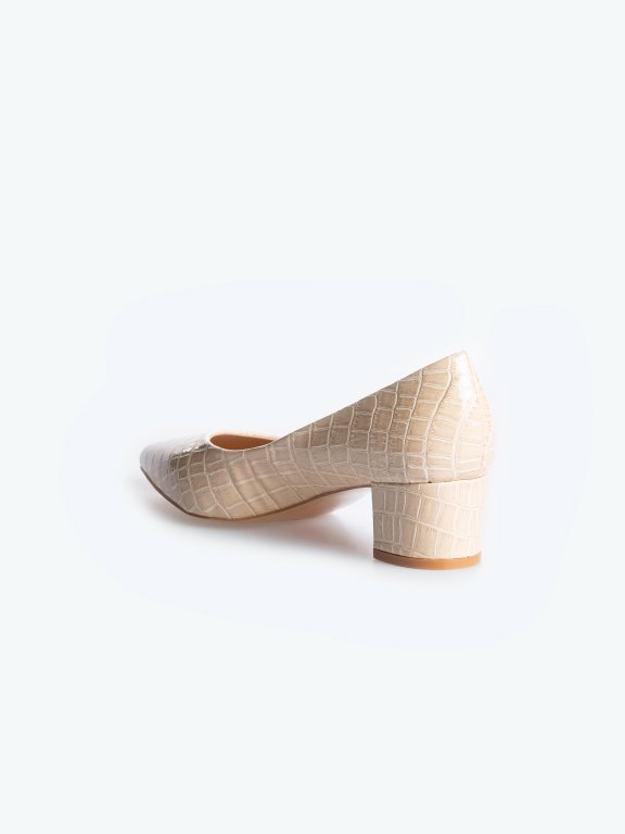 Croc pattern block heel shoes