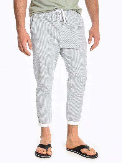 Cropped striped stretch trousers