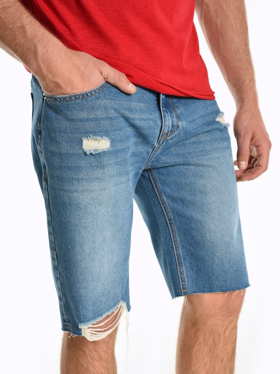 Distressed denim shorts