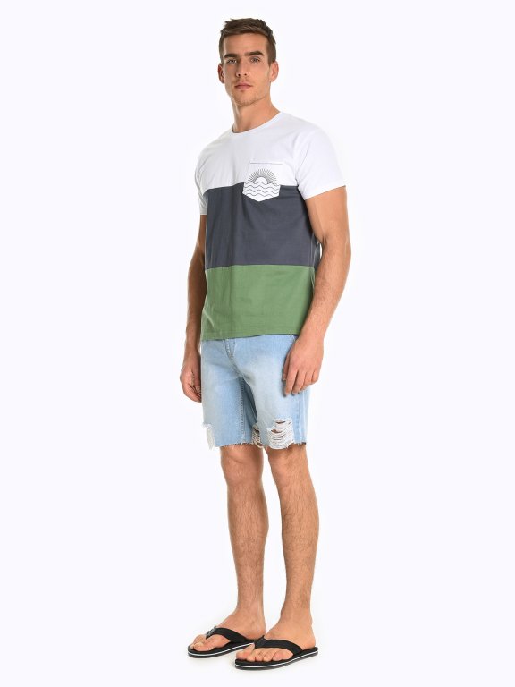Colour block t-shirt with printed chest pocket