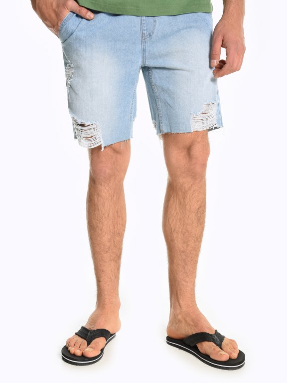 Distressed denim shorts