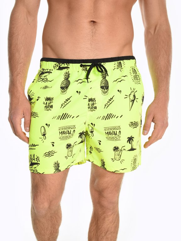 Plavecké šortky s tropickou potlačou