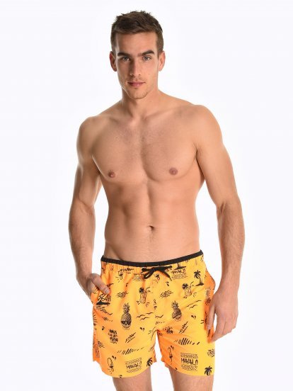 Swim shorts with tropical print