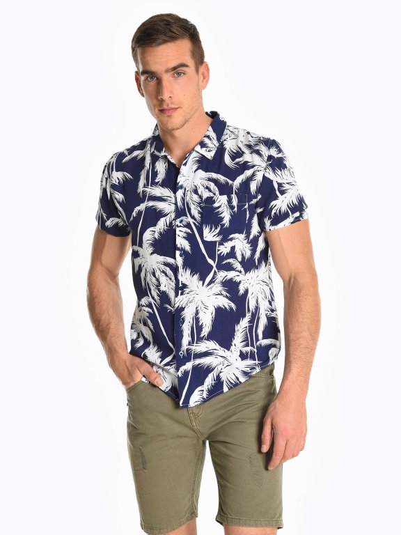 Viskózová košeľa s tropickou potlačou
