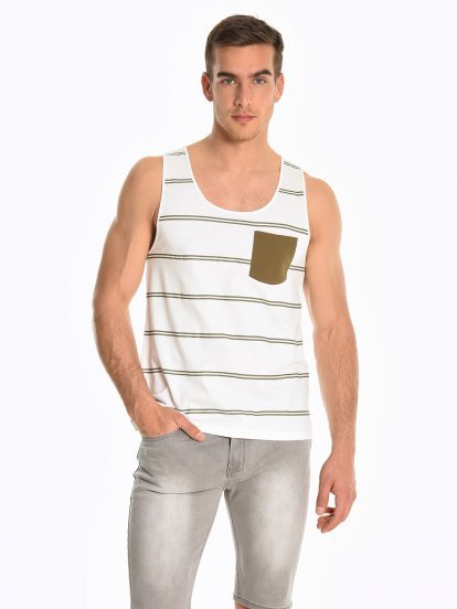 Striped tank with chest pocket
