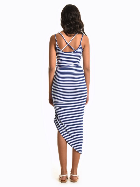 Striped dress with asymmetric hem