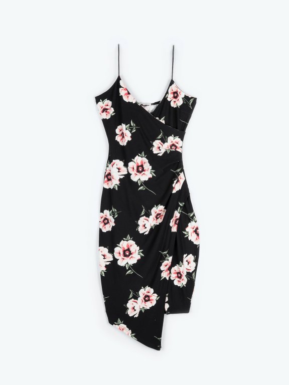Kopertowa asymetryczna sukienka z nadrukiem kwiatowym
