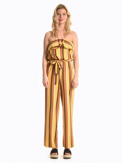 Striped jumpsuit with ruffle
