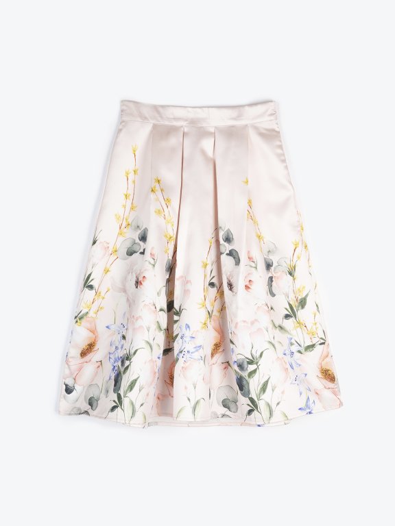 Áčková sukně midi s květinovým potiskem