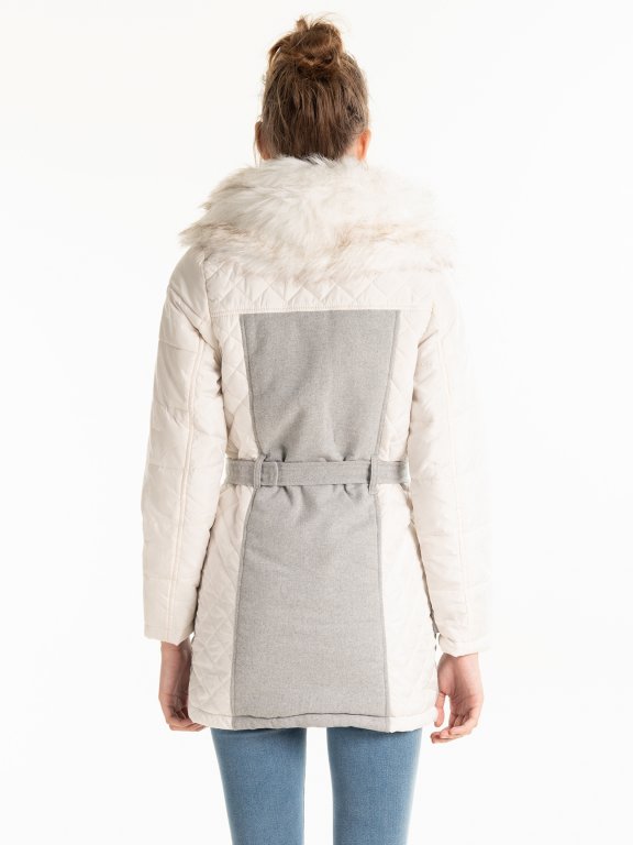Kombinovaný vatovaný kabát s umělou kožešinou