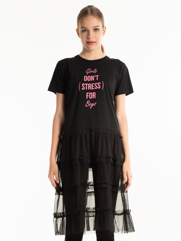 LONGLINE COMBINED T-SHIRT WITH MESSAGE PRINT
