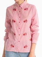 Striped shirt with frilled sleeves and flower embroidery