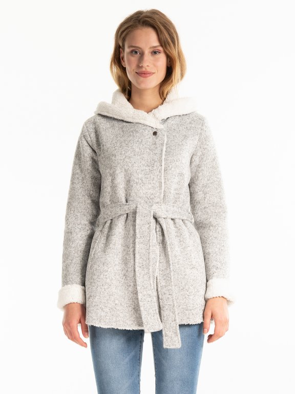 Pile lined coat with hood