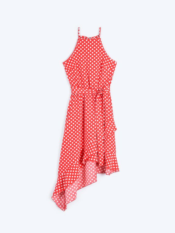 Halterneck polka dot print dress