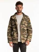 Camo print cotton parka with patches