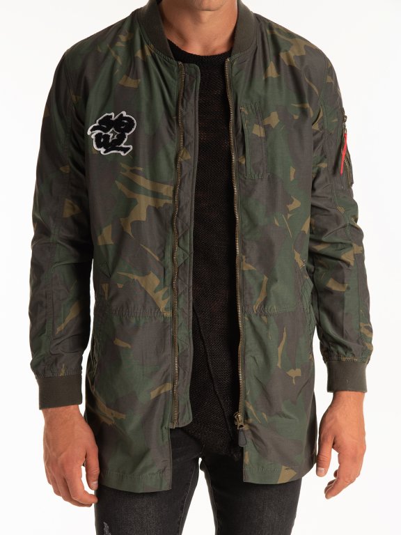 Prolonged camo print bomber jacket
