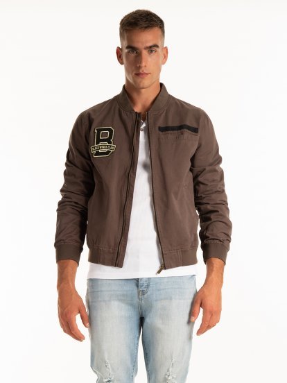 Cotton bomber jacket with patches