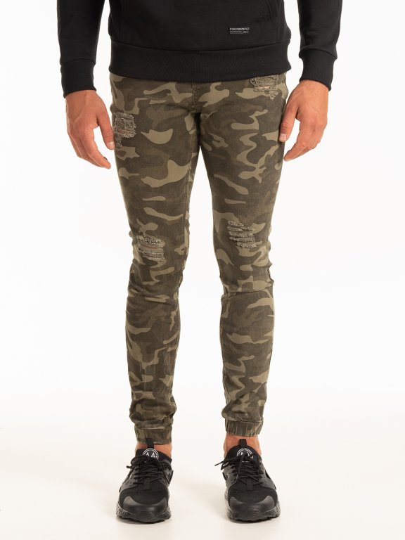 Destroyed camo print joggers