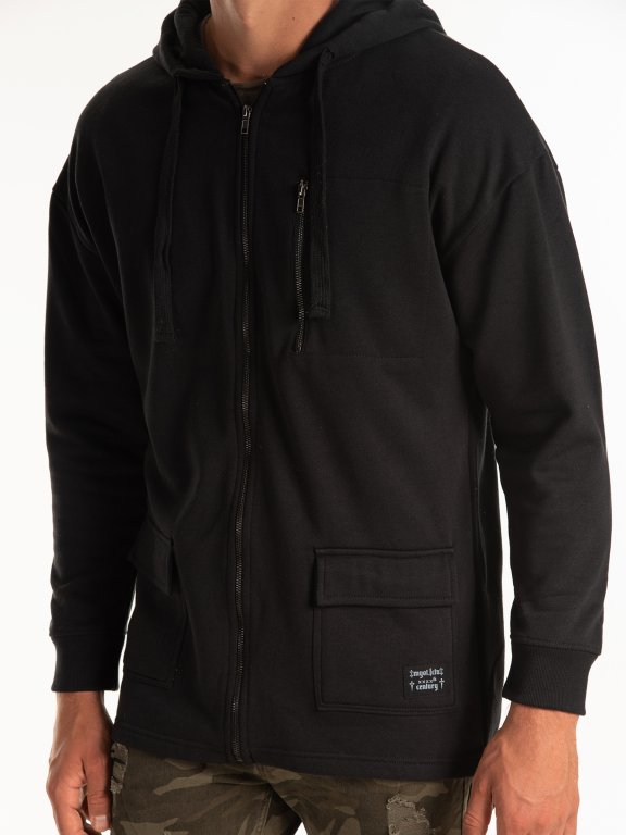 Longline zip-up hoodie with fish tail