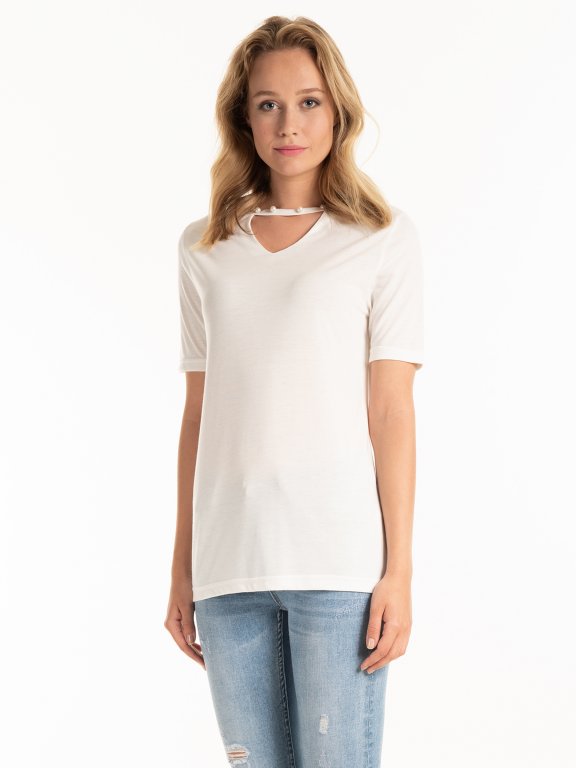 CHOKER COLLAR TOP WITH PEARLS
