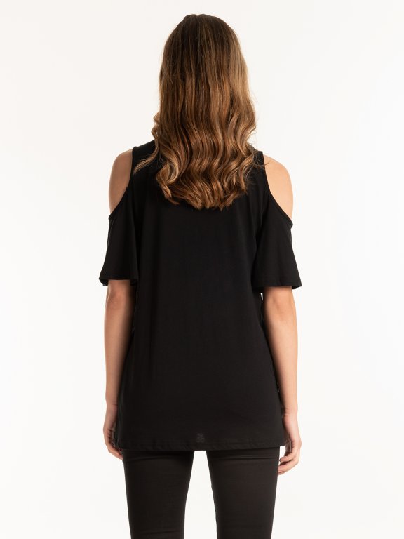 Cold shoulder t-shirt with embroidery