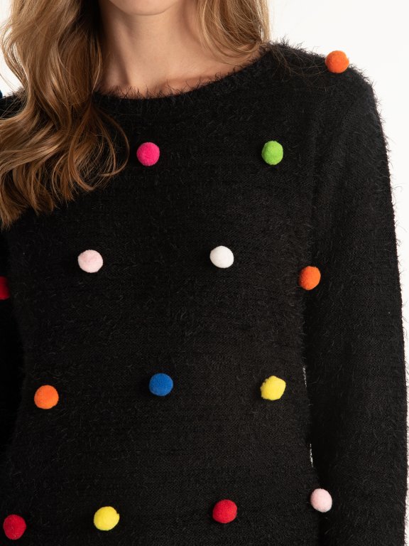 Sweterek z kolorowymi pomponami