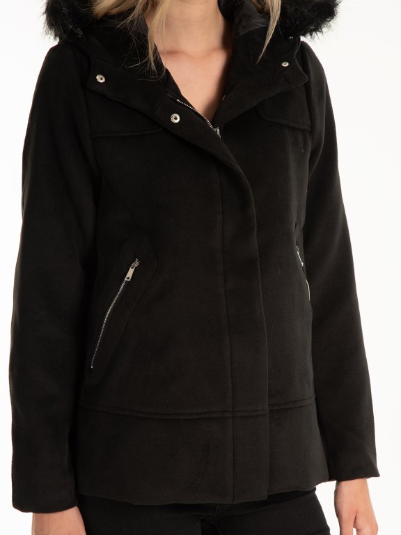 Kabát s kapucňou s odopínateľnou kožušinou