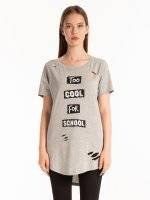 Distressed t-shirt with message print patches