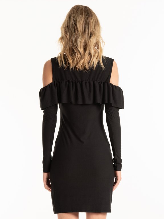 Cold-shoulder bodycon mini dress with ruffle detail